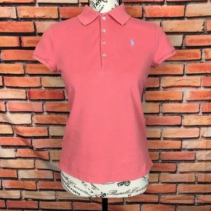 Polo Ralph Lauren Girls Preppy Style Casual Pink Cotton Polo Shirt Gray Pony XL